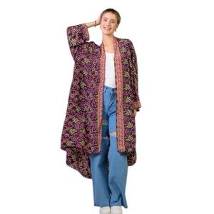 Rhea Delicate Print Duster, ONE SIZE Lightweight Silk Blend Kimono Duster NEW